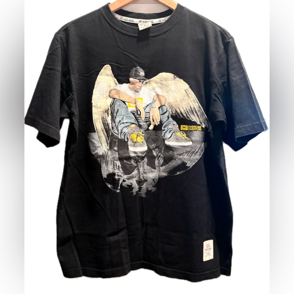 Vintage Ecko Unlimited Angel Wing Overcome Overturn Black Graphic Tee